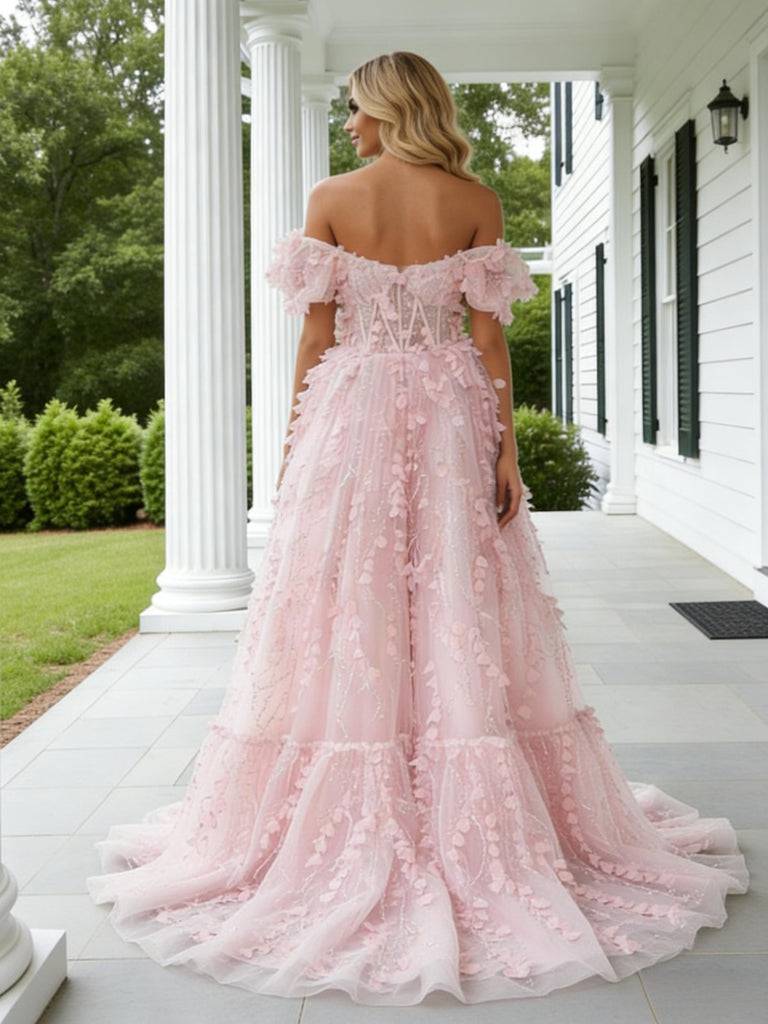 Cute Off Shoulder V-Neck Chiffon A-Line Long Prom Party Dress,PDS118515