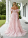 Cute Off Shoulder V-Neck Chiffon A-Line Long Prom Party Dress,PDS118515