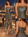 Shiny Metallic Chiffon Strapless Ruched Asymmetrical Midi Party Dress,PDS118700