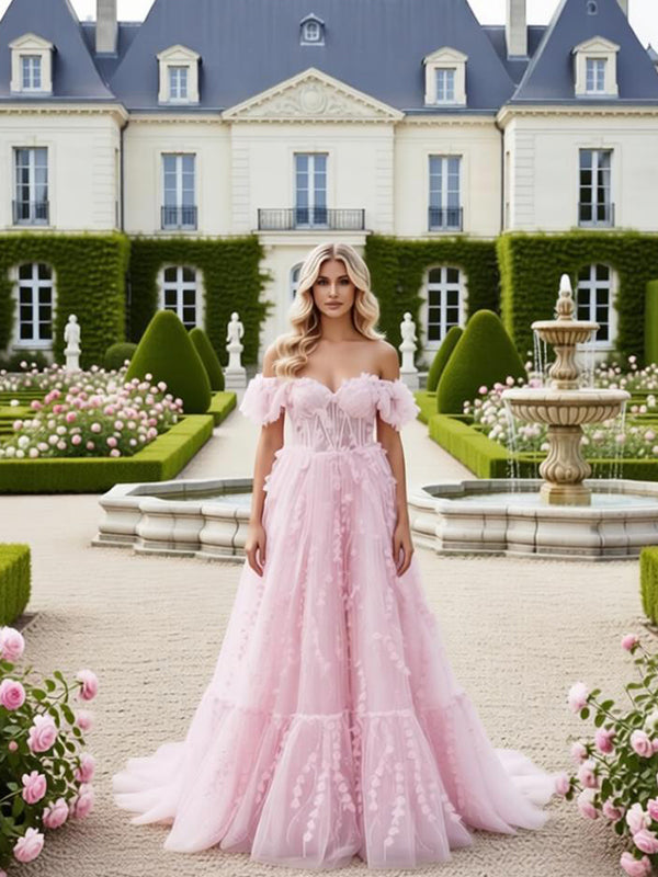 Cute Off Shoulder V-Neck Chiffon A-Line Long Prom Party Dress,PDS118515