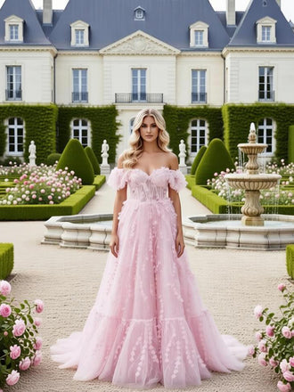 Cute Off Shoulder V-Neck Chiffon A-Line Long Prom Party Dress,PDS118515
