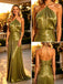 Olive Green Metallic Pleated Halter Tiered Long Prom Evening Dress,PDS118599