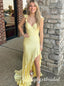 Yellow Ruffles V-neck Sleeveless Mermaid Long Prom Dress,PDS11723