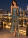 Shiny Metallic Chiffon Strapless Ruched Asymmetrical Midi Party Dress,PDS118700