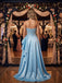 Sky Blue Strapless Beaded Bodice Satin Ruffle A-Line Prom Dress,PDS118600