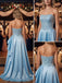 Sky Blue Strapless Beaded Bodice Satin Ruffle A-Line Prom Dress,PDS118600