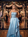 Sky Blue Strapless Beaded Bodice Satin Ruffle A-Line Prom Dress,PDS118600