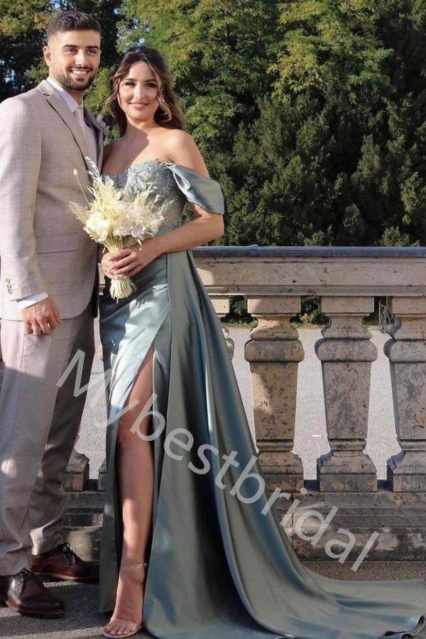Elegant Sweetheart Off soulder Side slit Sheath Long Prom Dress,PDS1100