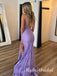 Purple Lace Applique Sleeveless Side Slit Mermaid Long Prom Dress,PDS11725