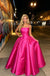 Fuchsia Spaghetti Straps Satin Puffy Ball Gown Long Prom Party Dress,PDS118601