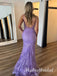 Purple Lace Applique Sleeveless Side Slit Mermaid Long Prom Dress,PDS11725