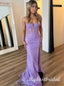 Purple Lace Applique Sleeveless Side Slit Mermaid Long Prom Dress,PDS11725