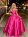 Fuchsia Spaghetti Straps Satin Puffy Ball Gown Long Prom Party Dress,PDS118601