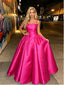 Fuchsia Spaghetti Straps Satin Puffy Ball Gown Long Prom Party Dress,PDS118601