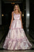 Blush Pink Square Neck Ruffled Tiered Satin A-Line Evening Gown,PDS118602