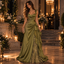 Luxury Sweetheart Olive Green Satin Ruffle Lace Applique Floor Length Evening Dresses,PDS118637