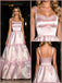 Blush Pink Square Neck Ruffled Tiered Satin A-Line Evening Gown,PDS118602