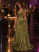 Luxury Sweetheart Olive Green Satin Ruffle Lace Applique Floor Length Evening Dresses,PDS118637