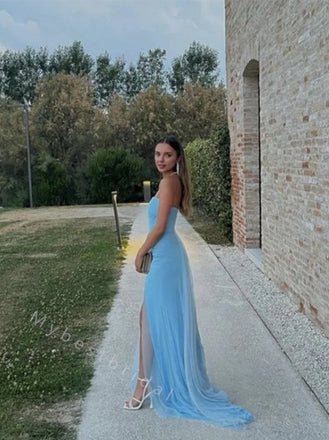 Elegant Strapless Sleeveless Side slit Mermaid Long Floor Length Prom Dress,PDS11491