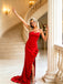 Bright Red Spaghetti Strap One Shoulder 3D Floral Satin Mermaid Evening Dress,PDS118604