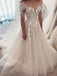 Elegant V-neck Long sleeves A-line Lace applique  Wedding Dresses, WDY0343