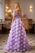Lavender Off Shoulder 3D Floral Tulle A-Line Long Prom Gown,PDS118606