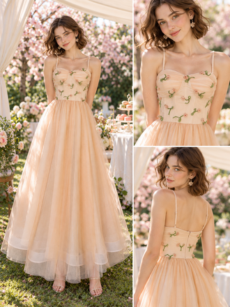 Stunning Floral Appliqué Tulle Strapless Slit Tiered Evening Gown,PDS118705