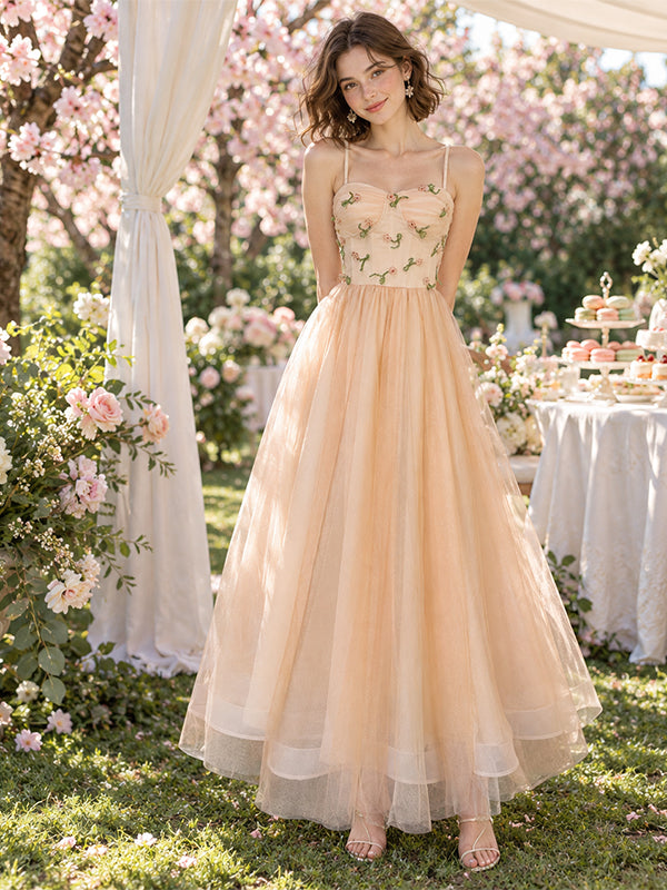 Stunning Floral Appliqué Tulle Strapless Slit Tiered Evening Gown,PDS118705