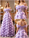Lavender Off Shoulder 3D Floral Tulle A-Line Long Prom Gown,PDS118606