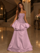 Lovely Dusty Pink Sequin Satin Strapless Puffy Skirt Long Prom Dress,PDS118784