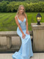 Simple Blue V-Neck Spaghetti Straps Sleeveless Mermaid Long Prom Party Dress,PDS11780
