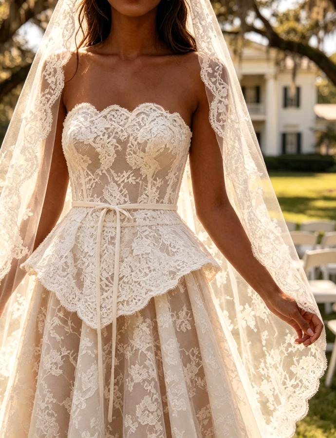 Luxury Strapless Sleeveless Lace A-Line Floor Length Long Wedding Dresses, WD0366