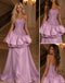 Lovely Dusty Pink Sequin Satin Strapless Puffy Skirt Long Prom Dress,PDS118784