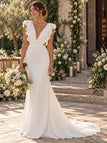 Chic Deep V Ruffle Strap Cutout Waist Chiffon Mermaid Wedding Dress, WD0402