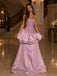 Lovely Dusty Pink Sequin Satin Strapless Puffy Skirt Long Prom Dress,PDS118784