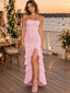 Chic Strapless Ruched Chiffon Mermaid High Low Slit Party Dress,PDS118707