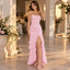 Chic Strapless Ruched Chiffon Mermaid High Low Slit Party Dress,PDS118707