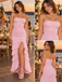 Chic Strapless Ruched Chiffon Mermaid High Low Slit Party Dress,PDS118707
