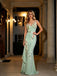 Sage Green 3D Floral Spaghetti Straps Mermaid Formal Party Gown,PDS118608