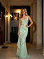 Sage Green 3D Floral Spaghetti Straps Mermaid Formal Party Gown,PDS118608