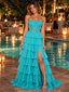Stunning Strapless Corset Tiered Chiffon Slit Long Evening Gown,PDS118708