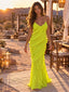 Bright Spaghetti Strap V Neck Ruffled Chiffon Mermaid Prom Dress,PDS118709