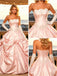 Blush Pink Satin Strapless Lace Appliqued Ball Gown Prom Dress,PDS118611