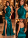 Elegant Halter Sleeveless Satin Twist Front Slit Long Formal Dress,PDS118710