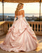 Blush Pink Satin Strapless Lace Appliqued Ball Gown Prom Dress,PDS118611