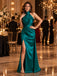 Elegant Halter Sleeveless Satin Twist Front Slit Long Formal Dress,PDS118710