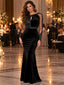 Glamorous Velvet Beaded Mesh Long Sleeve Mermaid Evening Dress,PDS118711
