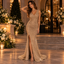 Sparkly V Neck Sequin Ruched Slit Mermaid Prom Dress,PDS118712