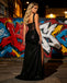 Black Sparkly Mesh Corset Sleeveless High Slit Formal Evening Dress,PDS118613
