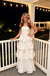 White Iridescent Ruffled Tiered Strapless A-Line Party Long Gown,PDS118614